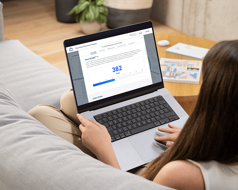 Pearl App Mockup Laptop Female Couch